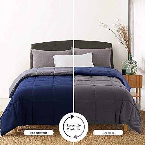 Reversible Down Alternative Comforter - Corner Duvet Tabs- Queen Blue/Grey