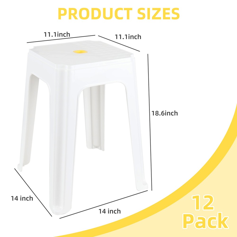 12 Pack 18.6 Inches High Plastic Square Stool, White Backless Stools for Sitting