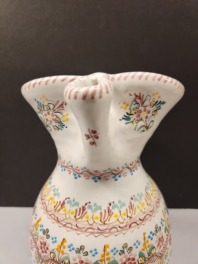 Spanish Colored Dot Pottery Pitcher Artisan Crafted Created Hand Painted EUC