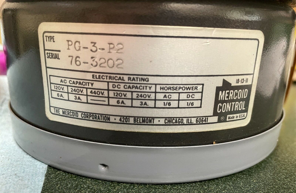 Mercoid Control pressure control switch PG-3-P2