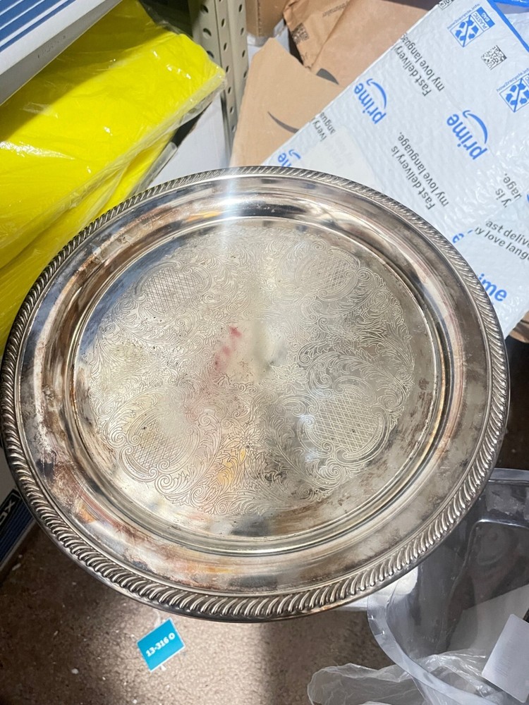 Vintage Round Silver Plated Serving Tray ~ 12"(3J)