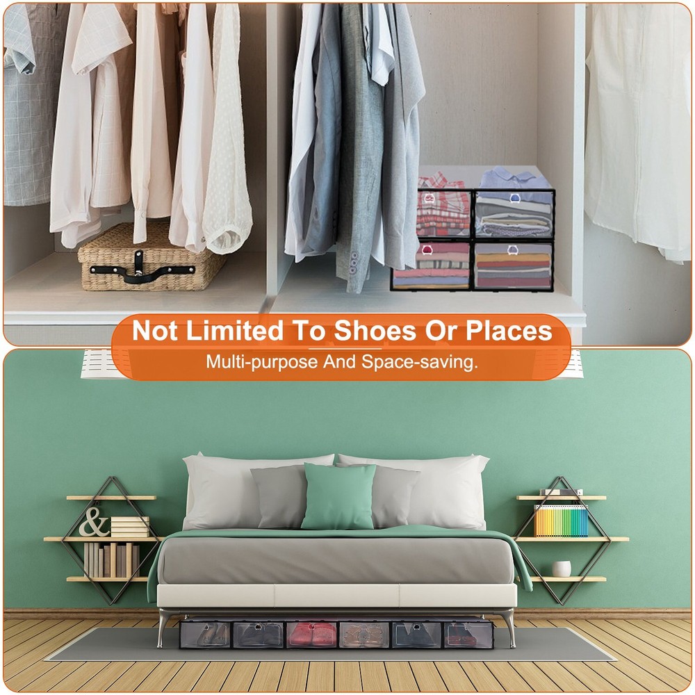 6-18 Pcs Foldable Stackable Shoe Box Storage Plastic Transparent Clear Organizer