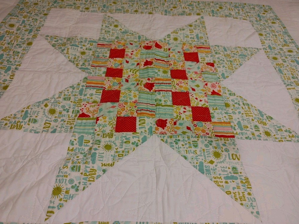 Handmade Patchwork Quilt Wall Hanging Star Block Pattern Nursery Bedding 42"x42"