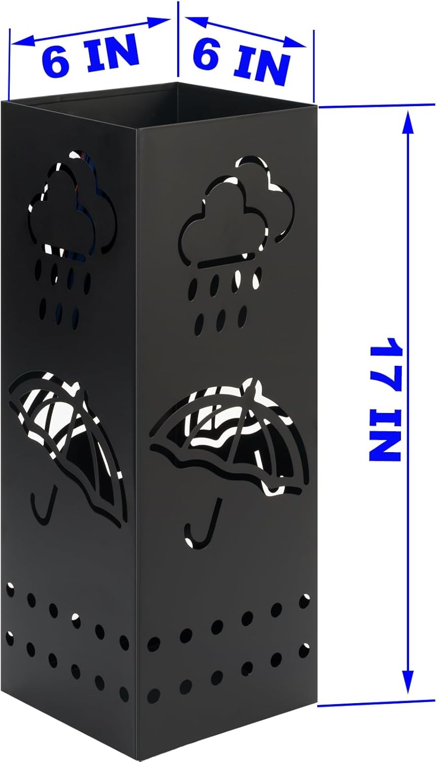 Umbrella Stand Rack for Entryway, Black Square Metal Umbrella Holder, Free Stand