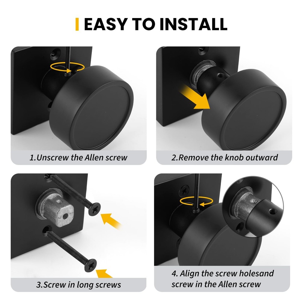 Black Closet Door Knobs Interior, Matte Black Passage Interior Door Knobs, He...