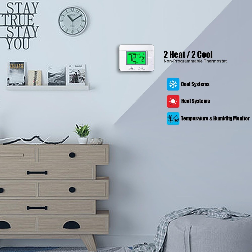 Multi-Stage Non-Programmable Thermostat 2 Heat/2 Cool with LCD Display