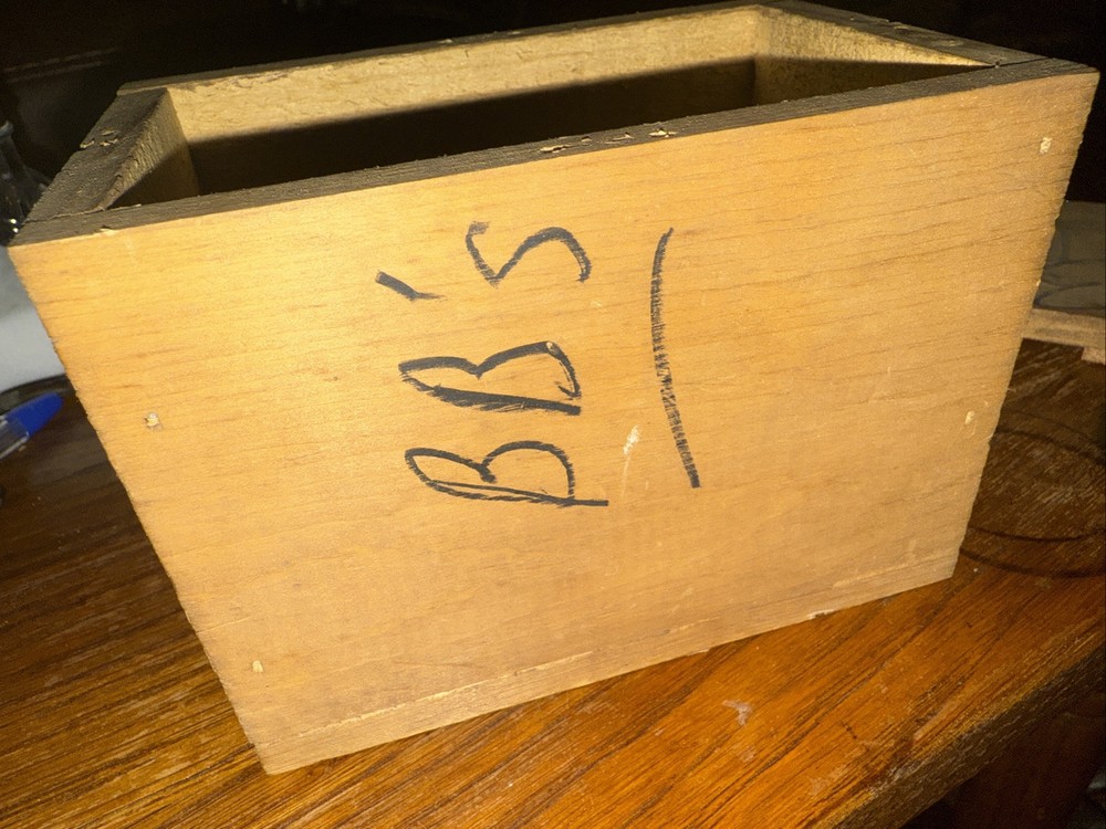 Daisy BB Wood Storage Box With 12 Pack Quick Silver 152 BB And A Partial Opened