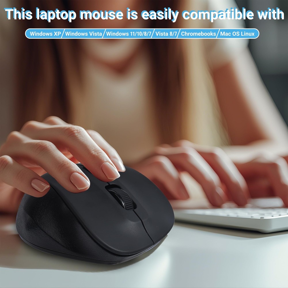 Black Wireless Mouse 2.4G Ergonomic Optical 5 Button DPI Adjustable USB PC