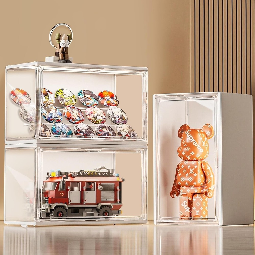 Acrylic Display Case with Light, Clear Showcase with Adjustable Shelf Risers,...