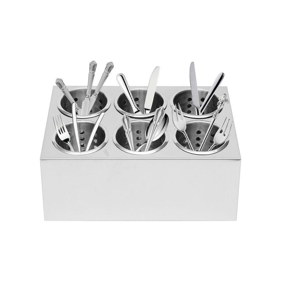 6-Hole Stainless Flatware Storage Case Spoon Cylinder Holder Knife Container