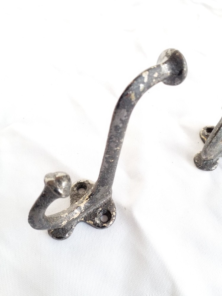 Vintage Hardware Pair Coat/ Hat Hook Matched Set Distressed Original 3.5" Hooks