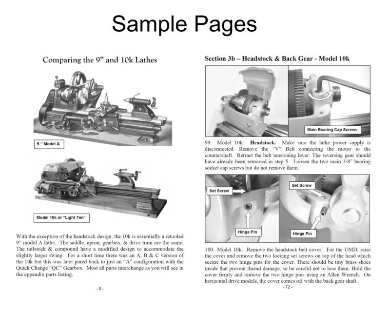 Rebuild Manual for South Bend Lathe 9" Model A, B & C plus model 10k "light 10"