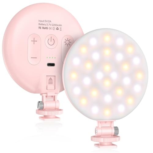 LED Video Light, 2500mAh Rechargeable Camera Light, CRI97+ Dimmable Ring Pink