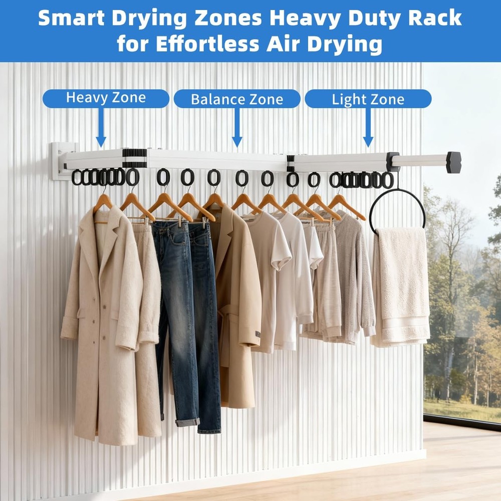 Wall Mounted Clothes Drying Rack, Foldable Laundry Drying Hanger Rack for Ind...