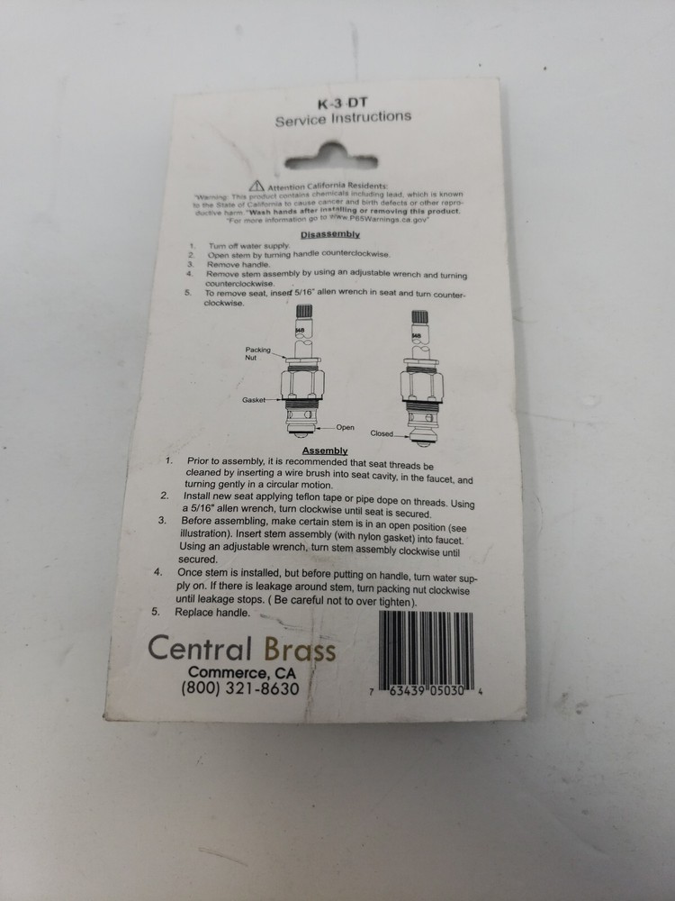 Central Brass K-3-DT Replacement Stem