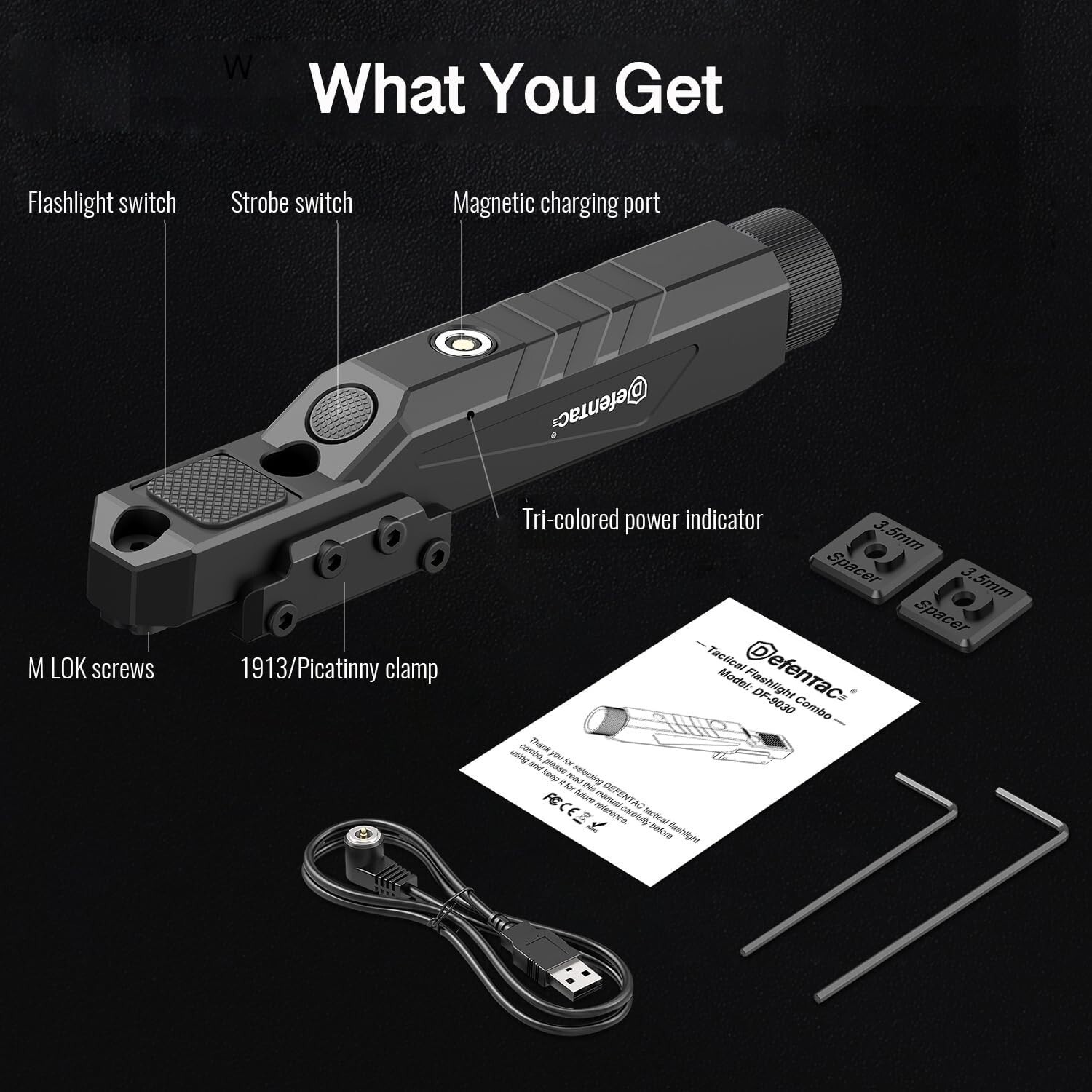 DEFENTAC 1600 Lumens Tactical Flashlight fit for M-LOK & Picatinny Rail Magnetic