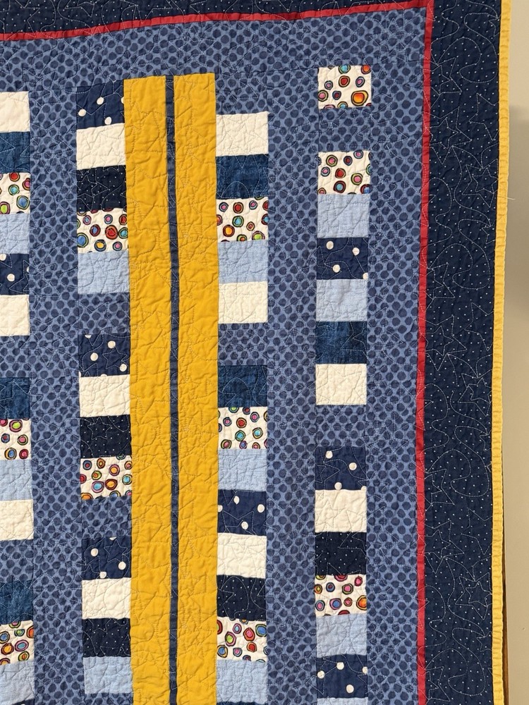 New Patchwork Quilt Throw Blanket Handmade Signed Reversible Stars 58”x42”