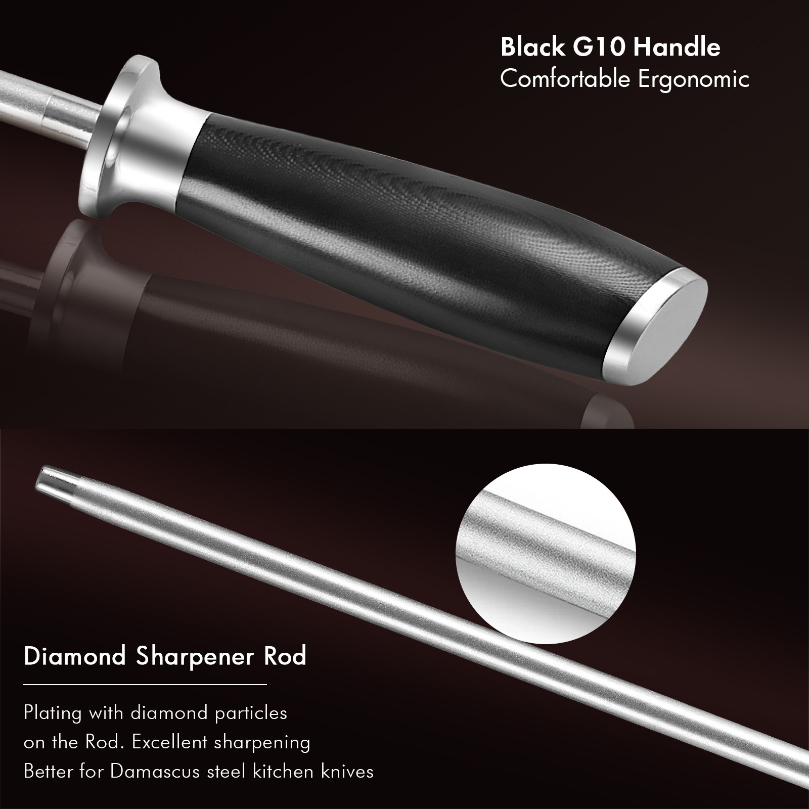 9'' Diamond Sharpener Rod Kitchen Knife Sharpening Stick Fr Damascus Steel Knife