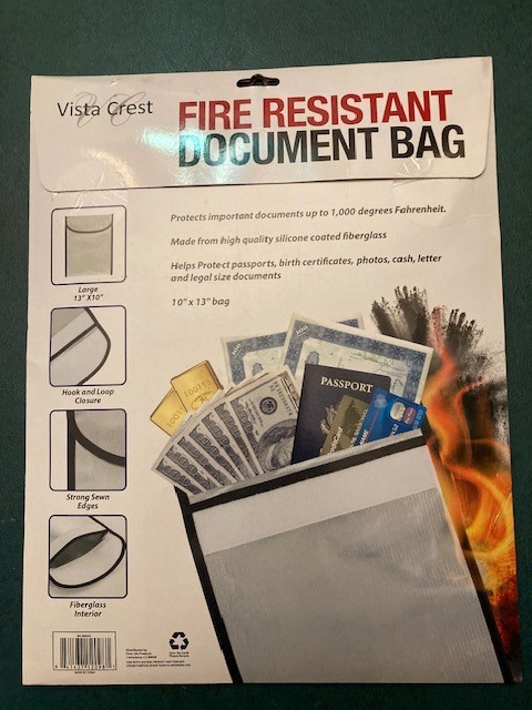 Vista Crest Fire Resistant Document Bag Protects Important Papers Letters Gift