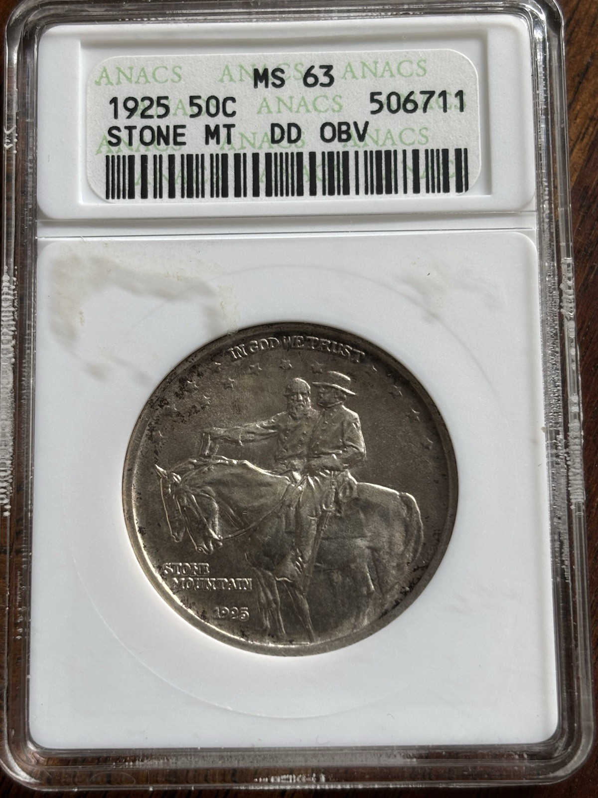 1925 Stone Mountain Commemorative Silver Half Dollar 'DDO' ANACS MS63 Old Holder