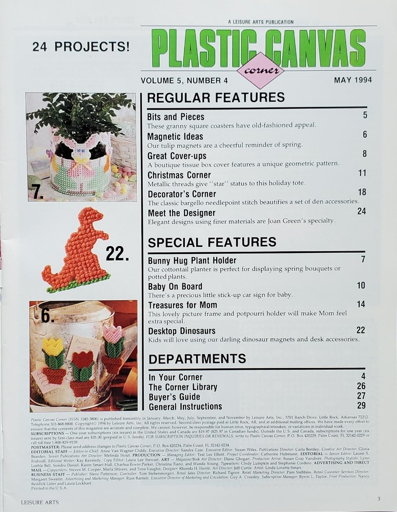 Plastic Canvas Corner Magazine May 1994 Sampler Patterns By Leisure Arts