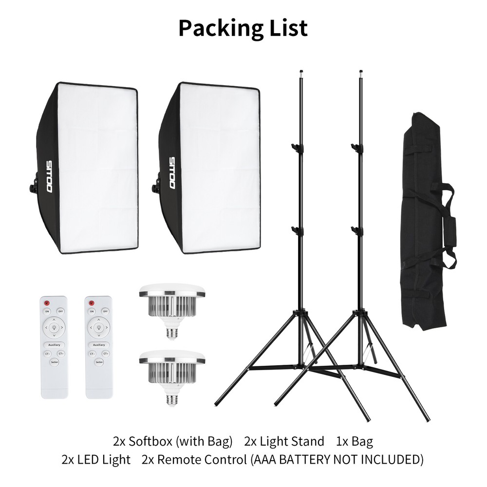 2Pcs Softbox Lighting Kit LED Continuous Photography Tripod Remote Control
