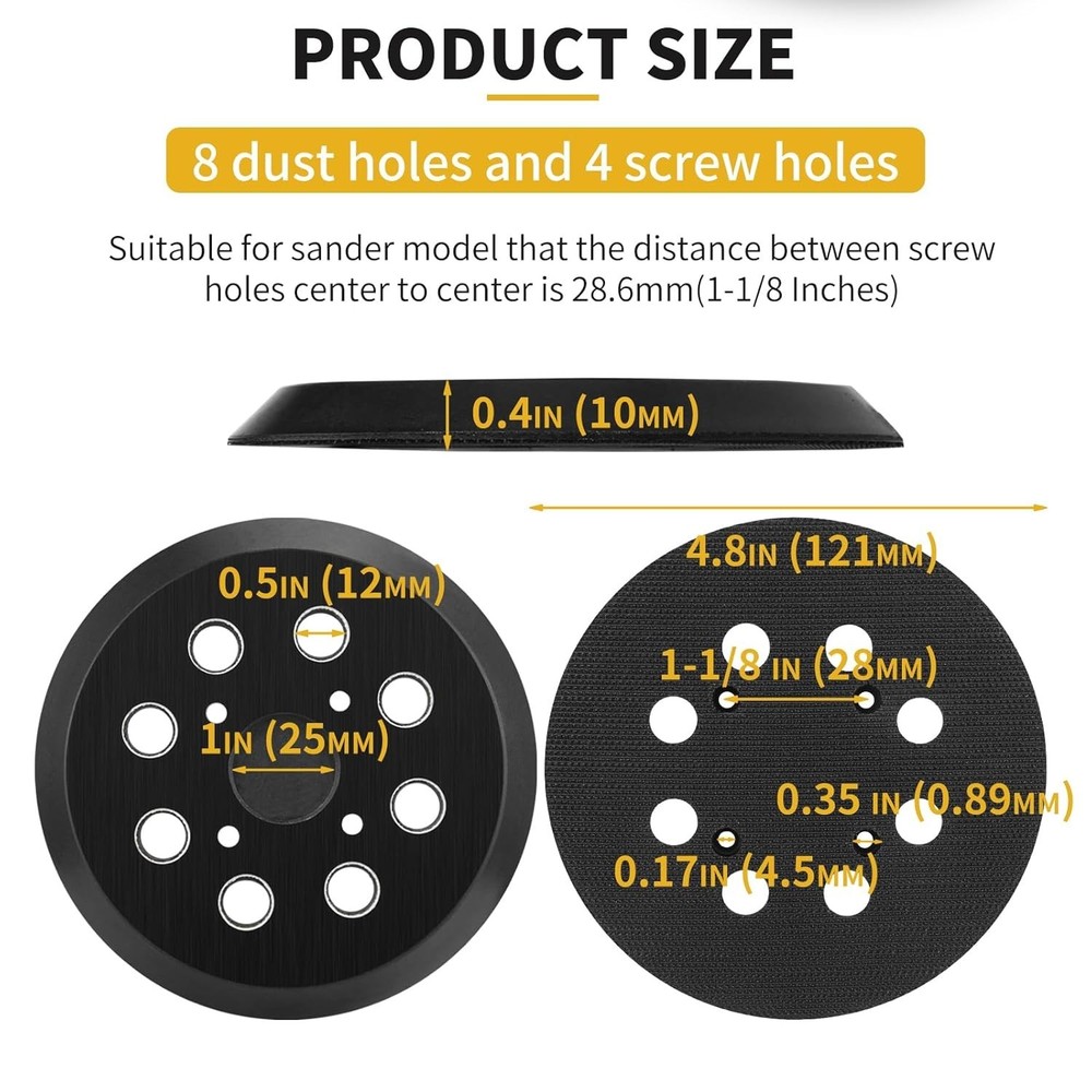 4-Pack 5-Inch Hook & Loop Sander Pads for Ryobi & More
