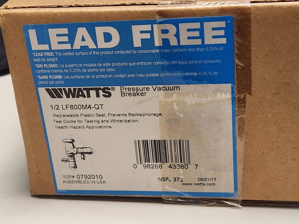Watts 1/2 Lf800m4-Qt Backflow Preventer, Size 1/2"
