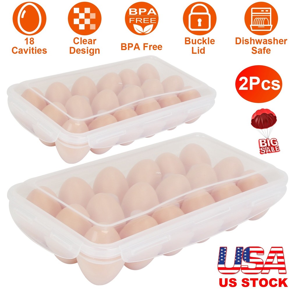 2PCs Egg Cartons Reusable, Plastic Egg Holder Camping Covered Egg Holders