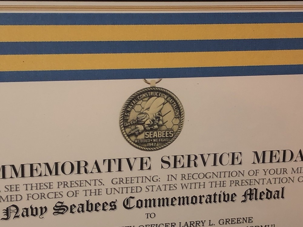 NAVY SEABEES COMMEMORATIVE MEDAL CERTIFICATE ~ Type 1