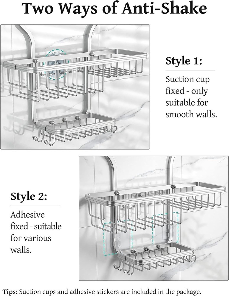 YASONIC Shower Caddy Hanging - Never Rust Organizer - Large, Silver