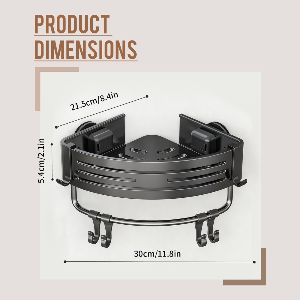 Rustproof Aluminum Corner Shower Caddy, Press-to-Install Triangle Shelf with ...