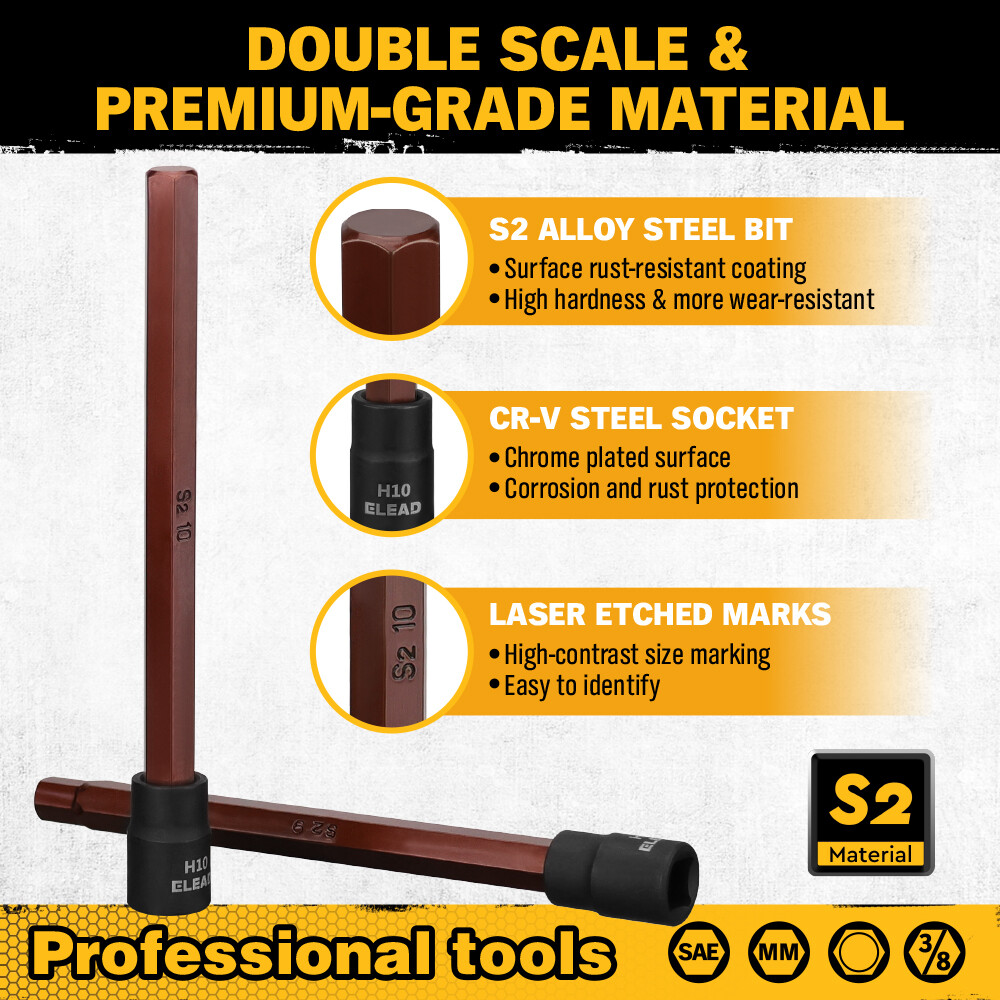 20PC Extra-Long Allen Hex Bit Socket Set 3/8" Drive SAE & Metric Impact Ratchet