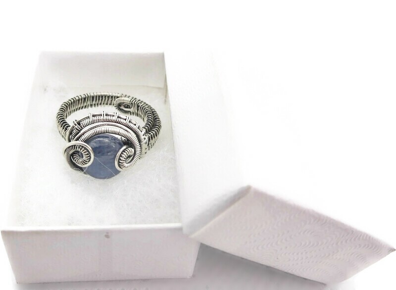 Adjustable Blue Kyanite Wire-Wrapped Ring in Sterling Silver