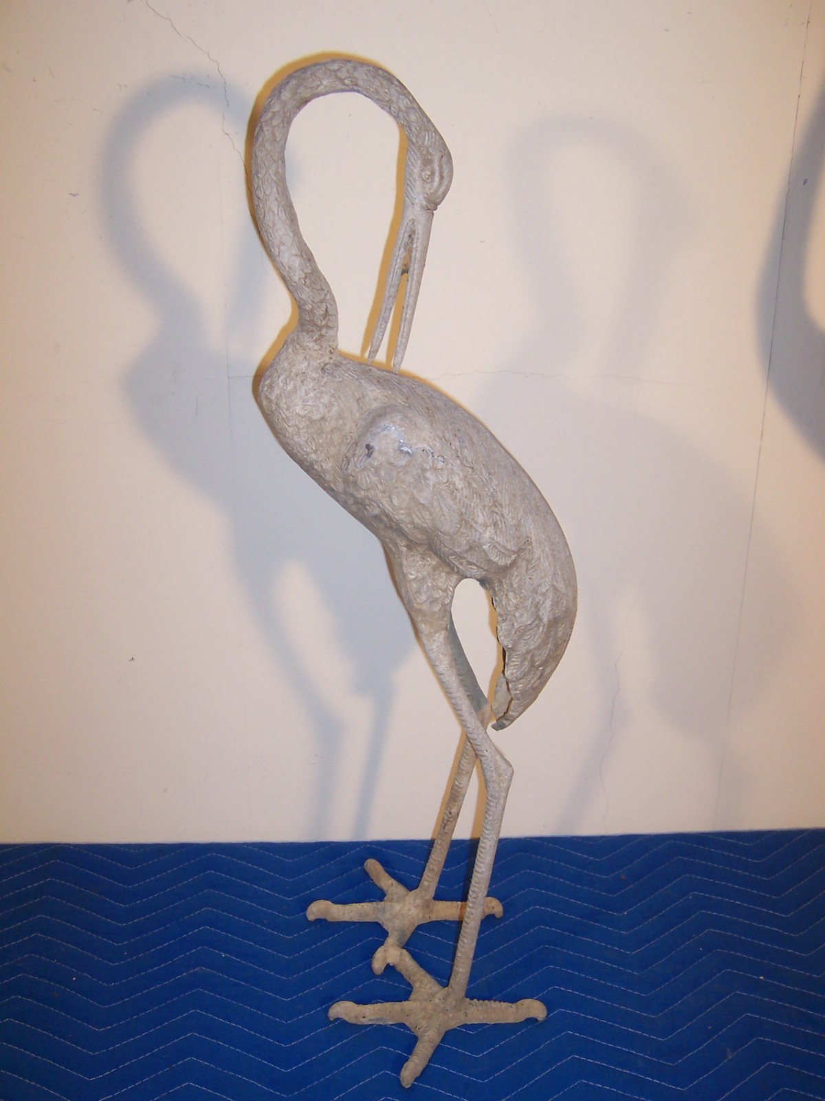 Vintage Weathered Aluminum Egret Crane Bird Garden Pond Statues