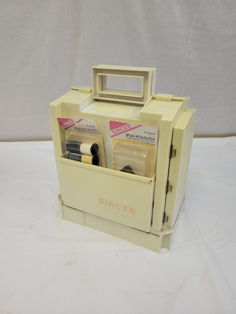 VTG Singer Home Chest Folding Storage Caddy FULL Sewing Thread Spool & Buttons
