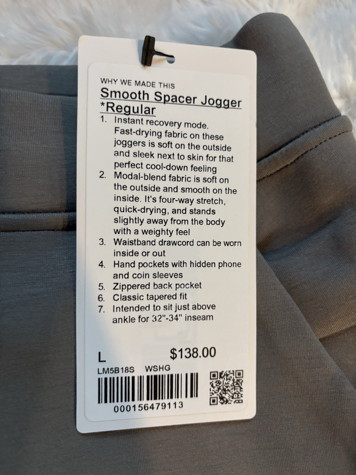 Lululemon Smooth Spacer Jogger Sweat Pants Warm Ash Gray Mens Large - FAST SHIP!