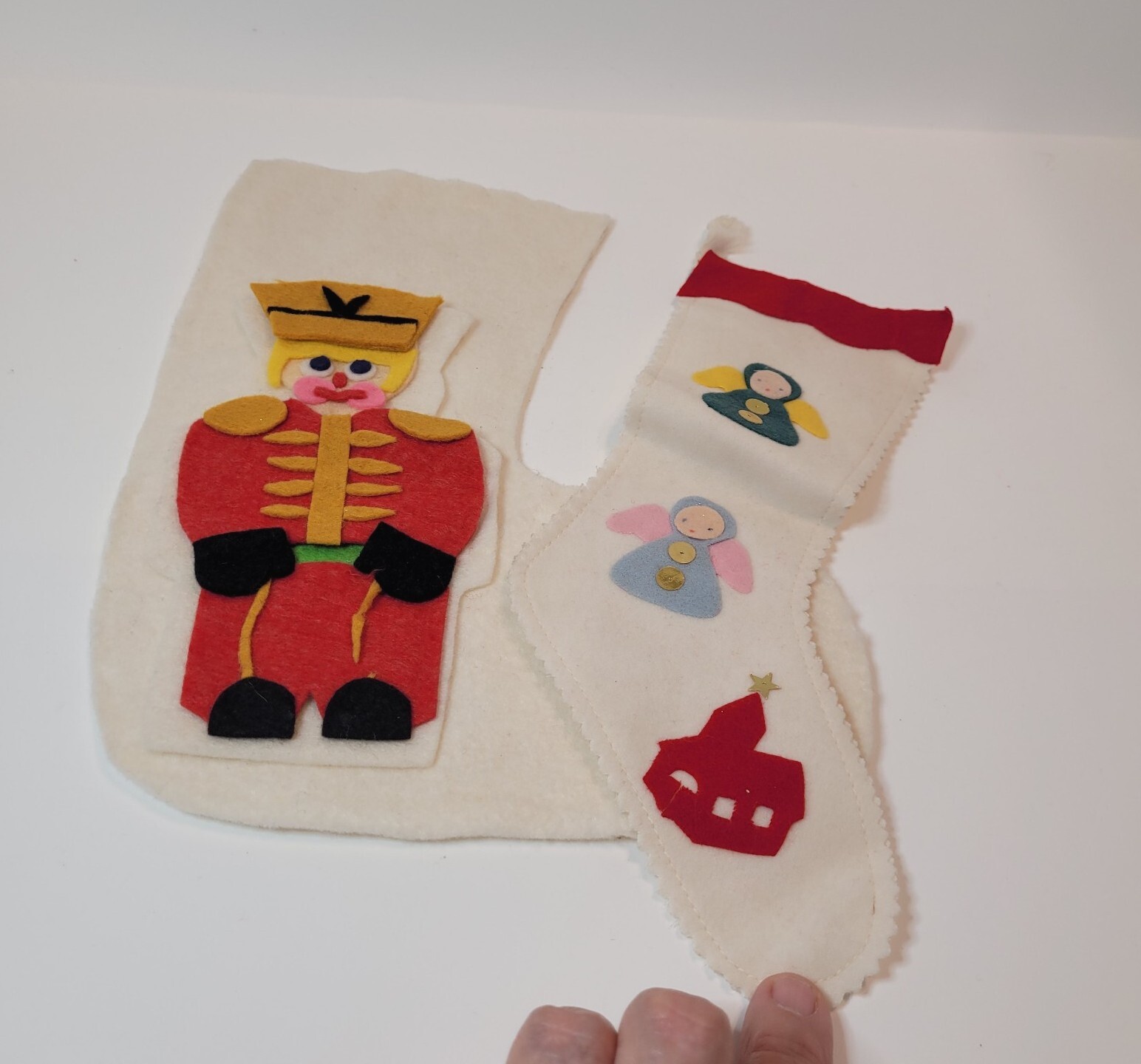 Vtg Felt Christmas Stockings Set Of 2 Toy Soldier & Angels Naive Style Japan?