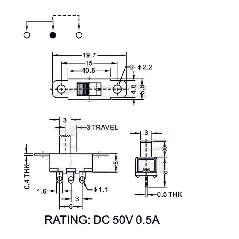 Mini 2 Position ON-OFF 3 Pin Slide PCB Panel Power Micro Switch SPDT Microswitch