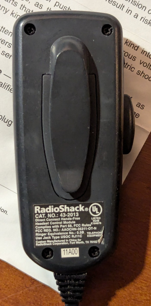Radio Shack 43-2013 Hands Free Headset Control Module Direct Connect