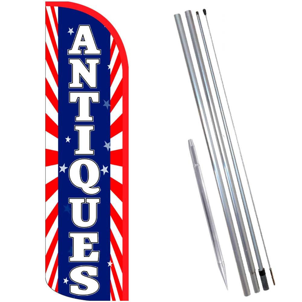 ANTIQUES (Sunburst) Windless Feather Flag Bundle (Complete Kit) OR Optional Repl