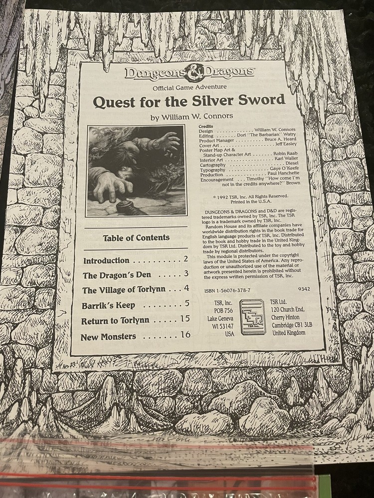 VTG D&D Quest For The Silver Sword Module Map 9342 Dungeons & Dragons RPG BOOK