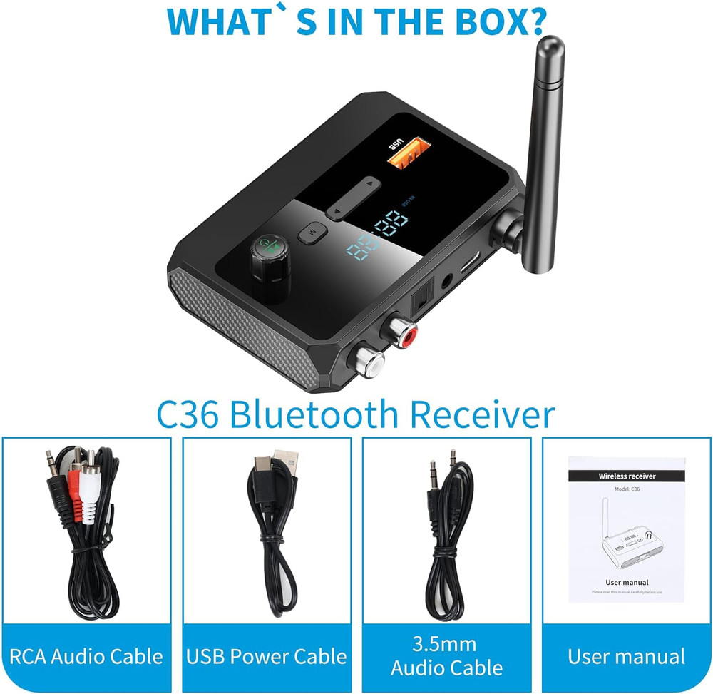 Bluetooth 5.3 Receiver for Home Stereo, RCA Bluetooth Adapter, Low Latency & HD