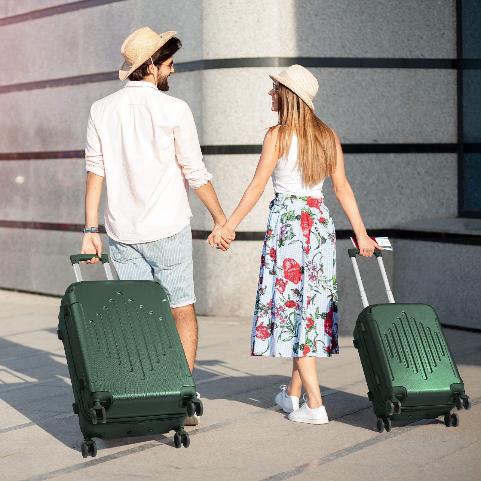 Luggage Sets 5 Piece 100% PC Ultra Tough Hardside Expandable Suitcases Green