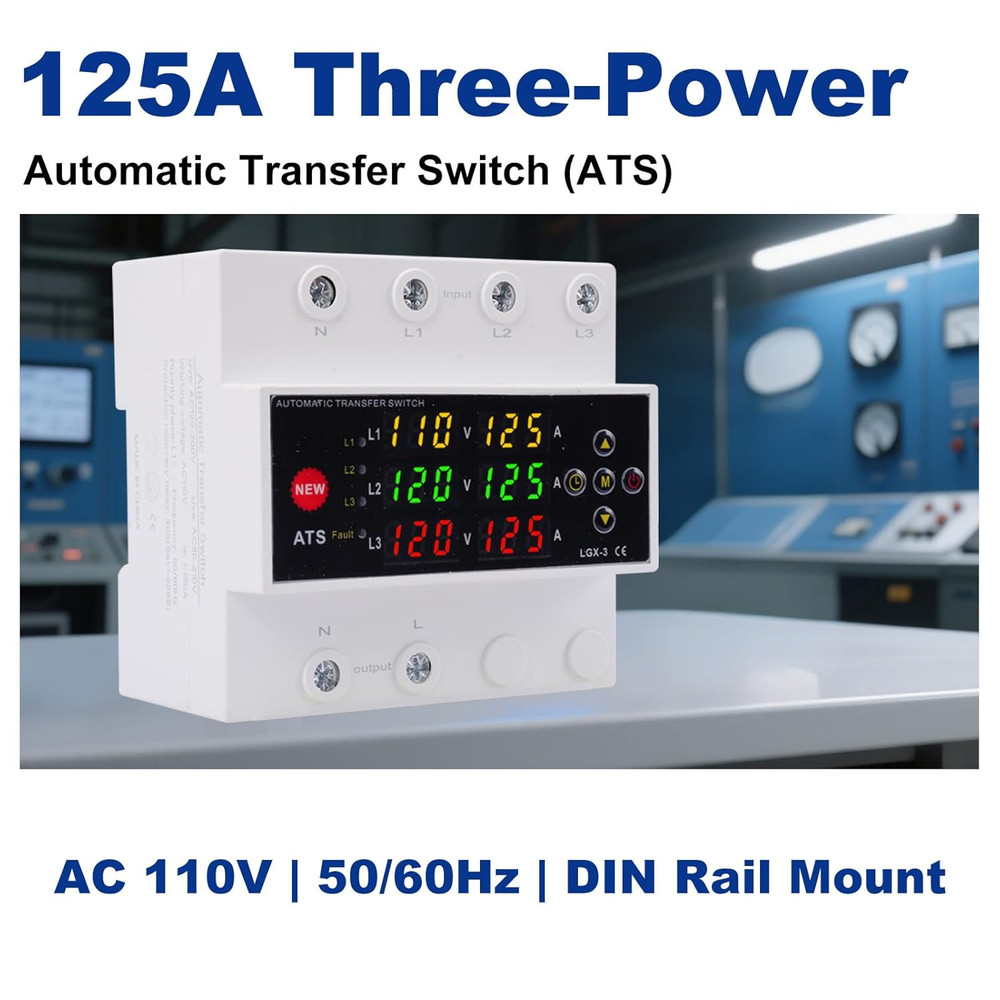 Automatic Generator Transfer Switch, 125A 120V 3 Pole Transfer Switch for Genera