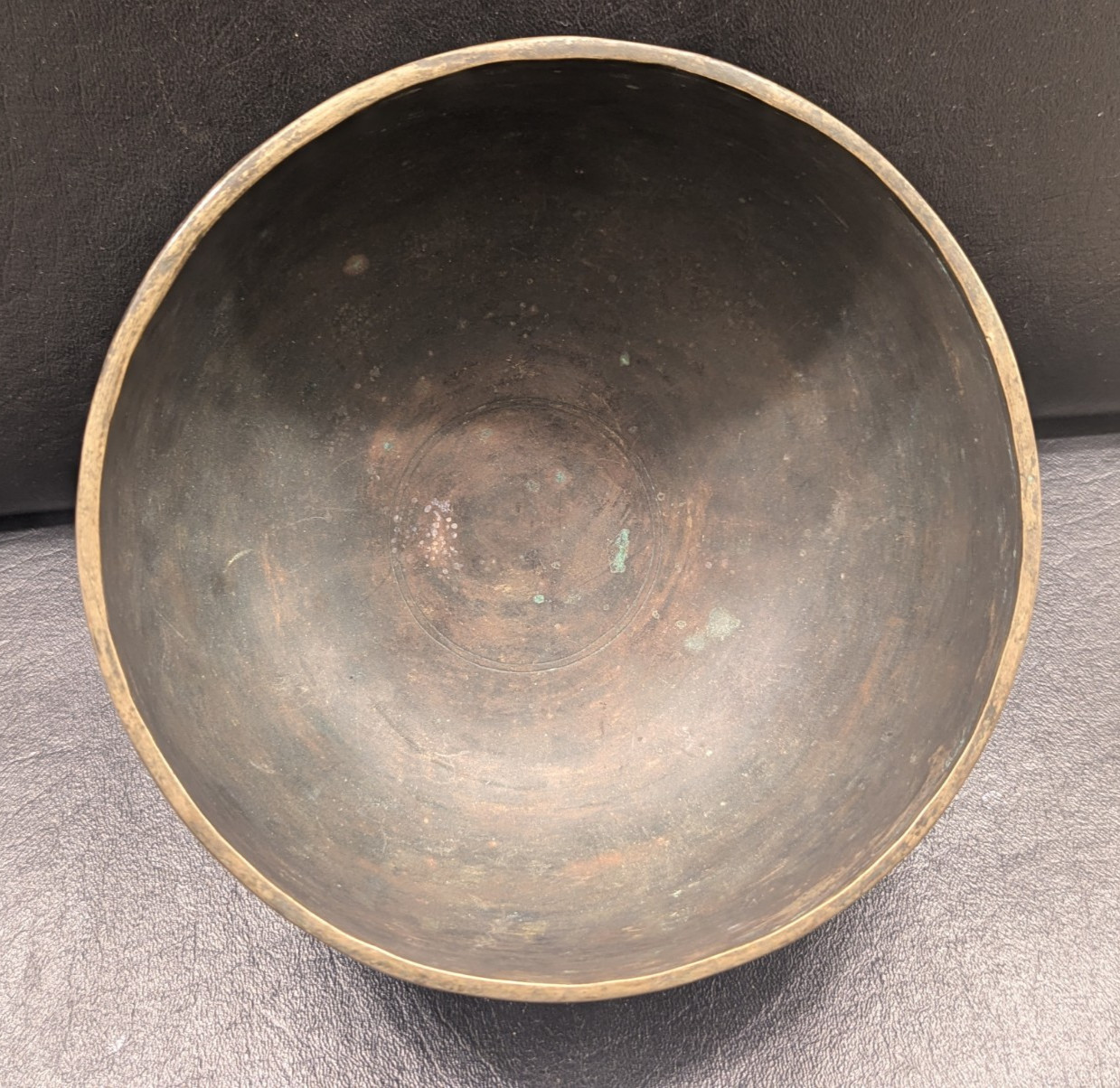 Antique Singing Bowl – Hammered Metal – Beautiful Aged Patina – Nice Sound!