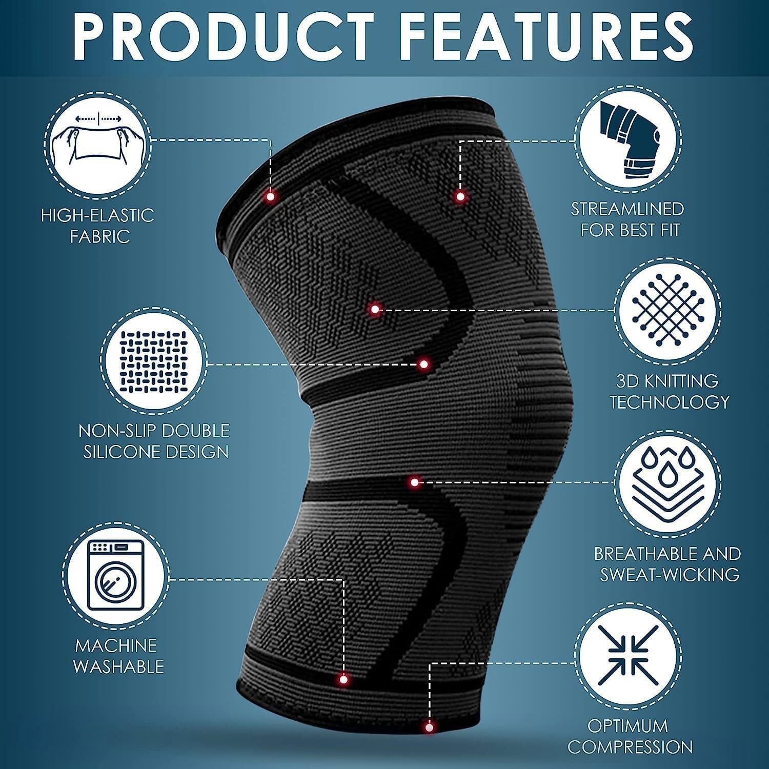 Knee Sleeve Compression Brace Support For Sport Gym Joint Pain Arthritis Relief