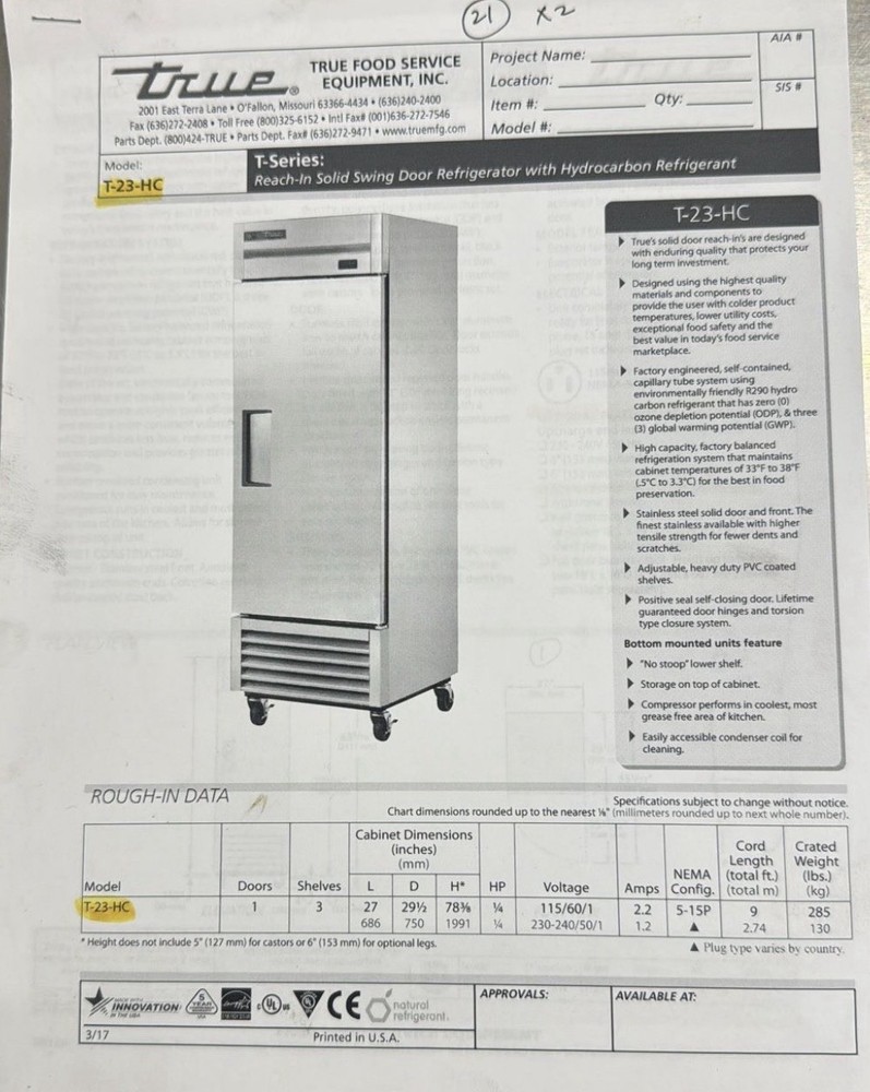True T-23-HC Refrigerator