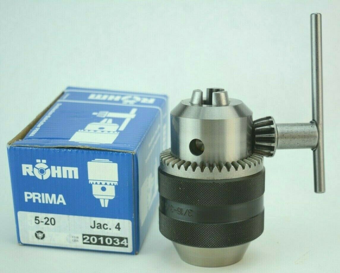 Rohm Germany Quality Precision Drill Chuck & Key 3/16"-3/4"  4JT #4 Jacobs Taper