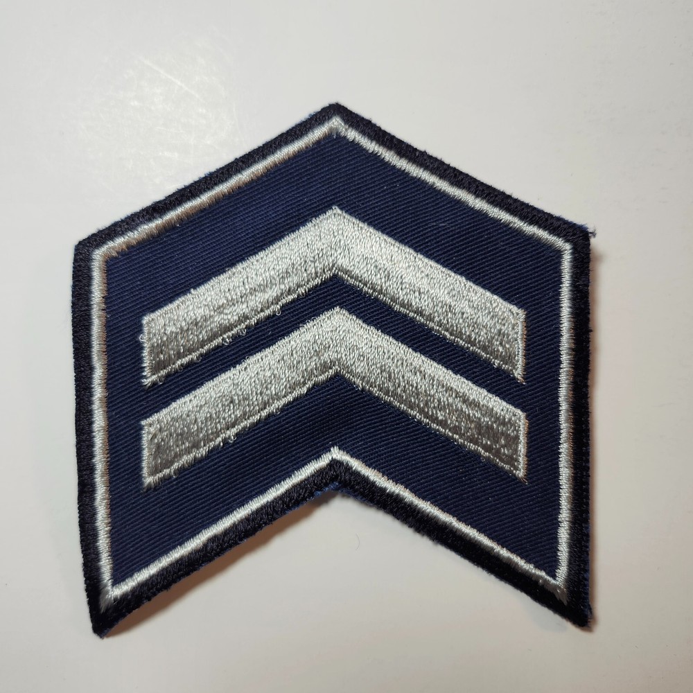 (2) Corporal Chevron Patch | LARGE | Double Bordered | WHITE on NAVY Twill